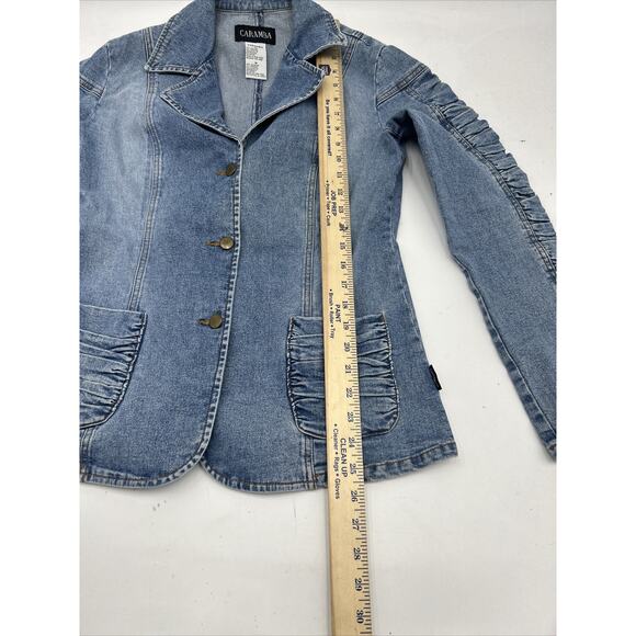 CARAMBA Y2K Fitted Ruched Trim Medium Light Denim Jacket Women’s Size Medium - Picture 7 of 11